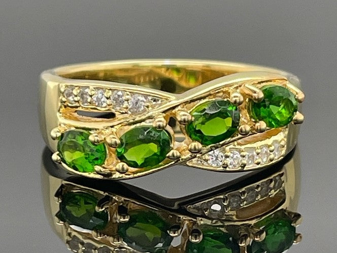 RING AUS 925/- SILBER VERGOLDET MIT CHROMDIOPSID & ZIRKON (GES. CA. 0,80 ct.)