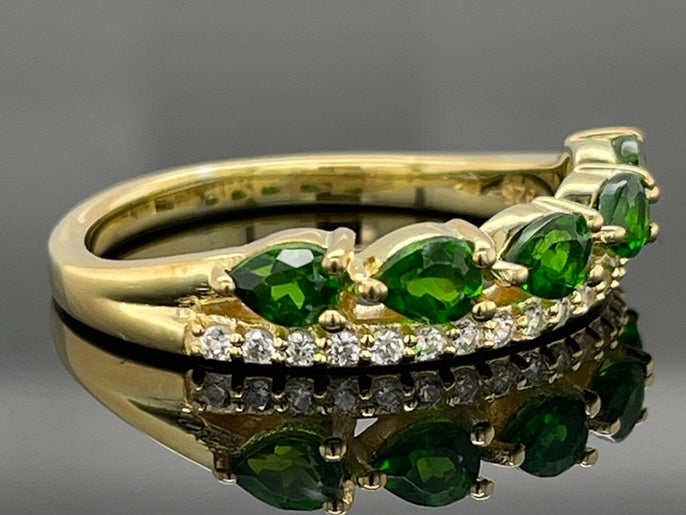 RING AUS 925/- SILBER VERGOLDET MIT CHROMDIOPSID & ZIRKON