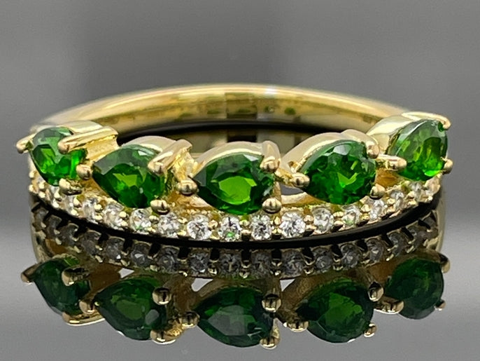 RING AUS 925/- SILBER VERGOLDET MIT CHROMDIOPSID & ZIRKON