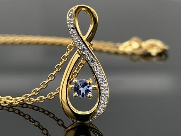 KETTE MIT ANHÄNGER 925/-SILBER VERGOLDET MIT TANSANIT & ZIRKON
