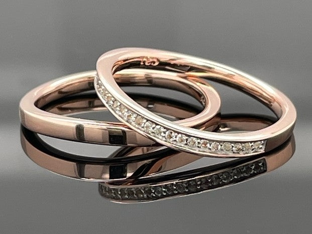 RING 2ER SET AUS 925/- SILBER ROSÉVERGOLDET MIT WEIßTOPAS