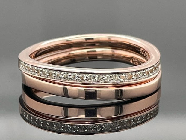 RING 2ER SET AUS 925/- SILBER ROSÉVERGOLDET MIT WEIßTOPAS