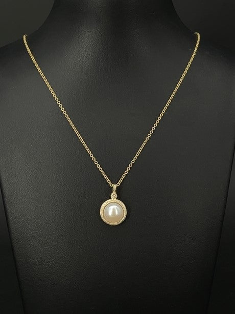 KETTE MIT ANHÄNGER 375/- GELBGOLD MIT SWZP & ZIRKONIA