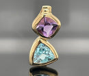 ANHÄNGER AUS 375/- GELBGOLD MIT AMETHYST & BLAUTOPAS