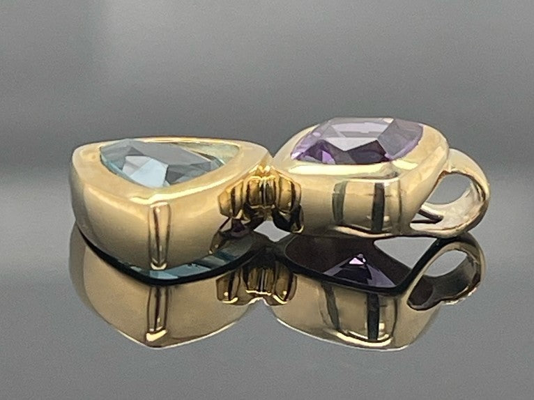 ANHÄNGER AUS 375/- GELBGOLD MIT AMETHYST & BLAUTOPAS