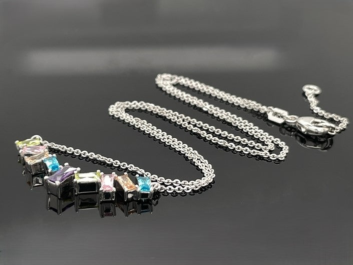 KETTE MIT ANHÄNGER AUS 925/- SILBER RHODINIERT MIT MULTI ZIRKONIA