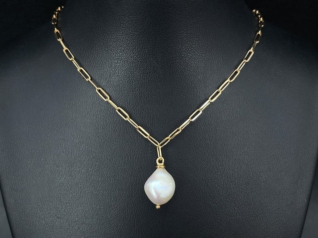 KETTE MIT ANHÄNGER 925/-SILBER VERGOLDET MIT SÜßWASSERZUCHTPERLE