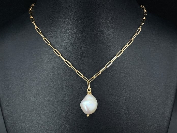 KETTE MIT ANHÄNGER 925/-SILBER VERGOLDET MIT SÜßWASSERZUCHTPERLE