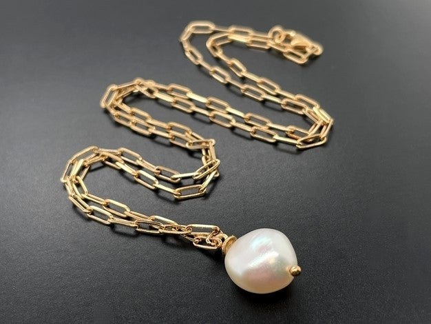 KETTE MIT ANHÄNGER 925/-SILBER VERGOLDET MIT SÜßWASSERZUCHTPERLE