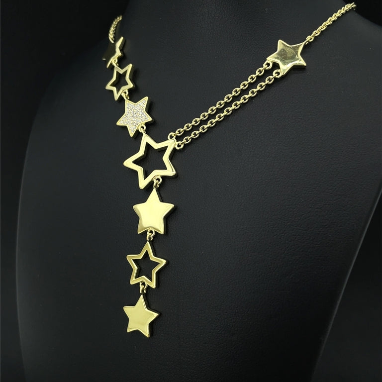 Y-COLLIER AUS 925/-SILBER GELBGOLDPLATTIERT MIT ZIRKONIA