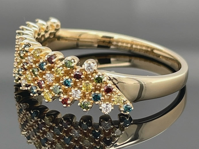 RING AUS 375/- GELBGOLD MIT MULTI BRILLANTEN BEH. (ges.ca. 0,55 ct.)