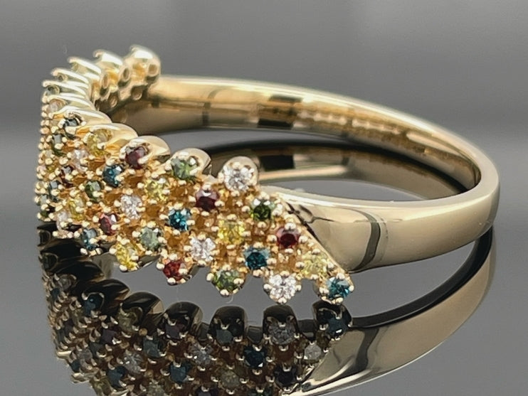 RING AUS 375/- GELBGOLD MIT MULTI BRILLANTEN BEH. (ges.ca. 0,55 ct.)