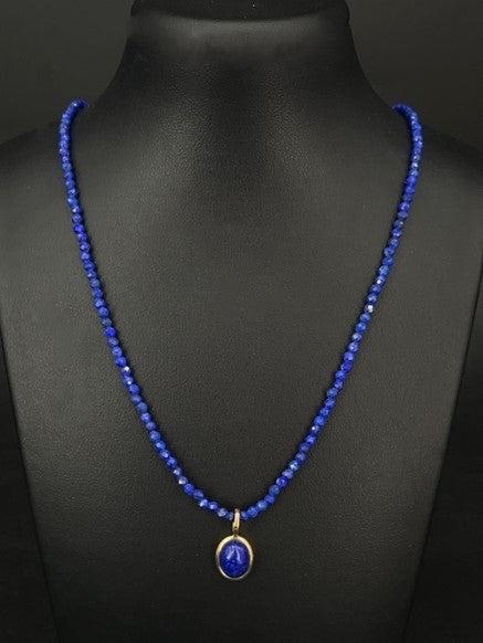 COLLIER MIT ANHÄNGER 375/- GELBGOLD MIT LAPIS-LAZULI