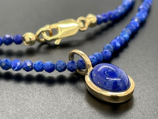 COLLIER MIT ANHÄNGER 375/- GELBGOLD MIT LAPIS-LAZULI
