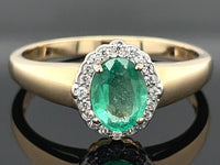 RING AUS 375/- GELBGOLD mit Sambia Smaragd und Zirkon (ca. 1,04 ct.)
