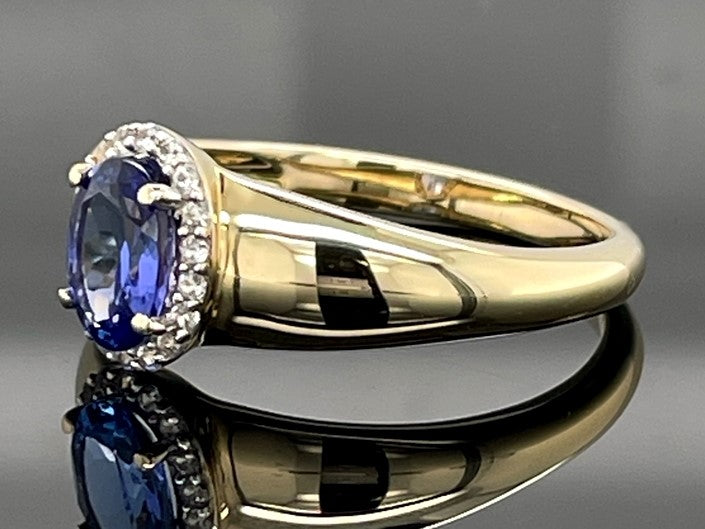RING AUS 375/- GELBGOLD MIT TANSANIT AAAA & ZIRKON (GES.CA.0,90ct.)
