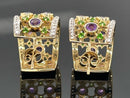 HALBCREOLEN AUS 925/- SILBER VERGOLDET MIT AMETHYST, CHROMDIOPSID, ZIRKON
