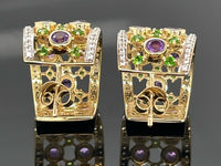 HALBCREOLEN AUS 925/- SILBER VERGOLDET MIT AMETHYST, CHROMDIOPSID, ZIRKON