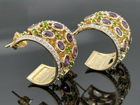 HALBCREOLEN AUS 925/- SILBER VERGOLDET MIT AMETHYST, CHROMDIOPSID, ZIRKON