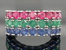RING AUS 925/- SILBER RHODINIERT MIT SAPHIR, SMARAGD, RUBIN