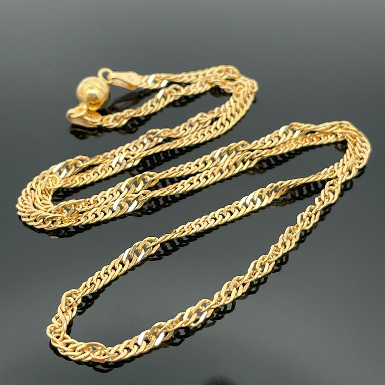 2-TLG SET SINGAPURKETTE AUS 925/-SILBER GELBVERGOLDET