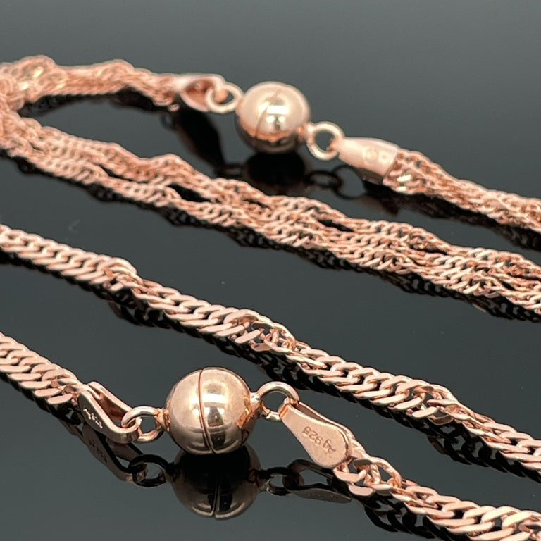 2-TLG SET SINGAPURKETTE AUS 925/-SILBER ROSÈVERGOLDET