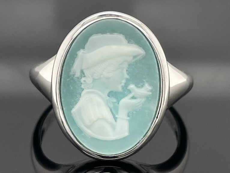 RING AUS 925/- SILBER RHODINIERT MIT AVENTURIN KAMEE