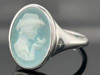 RING AUS 925/- SILBER RHODINIERT MIT AVENTURIN KAMEE