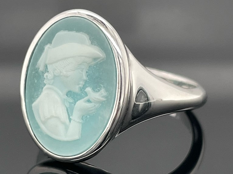 RING AUS 925/- SILBER RHODINIERT MIT AVENTURIN KAMEE