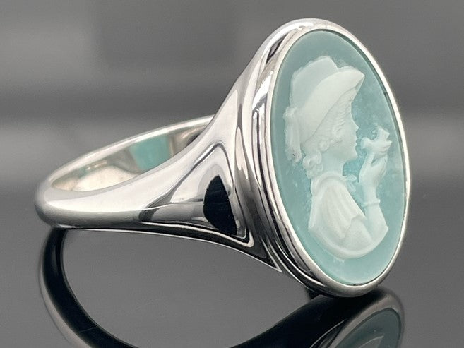 RING AUS 925/- SILBER RHODINIERT MIT AVENTURIN KAMEE