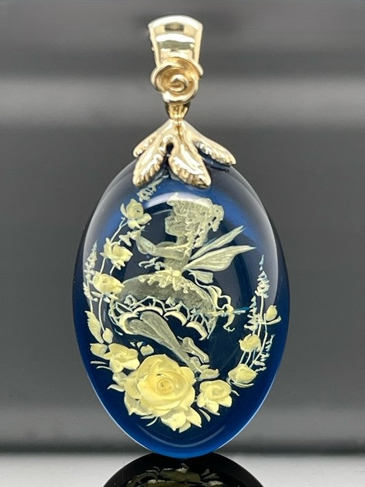 CLIP ANHÄNGER AUS 375/- GELBGOLD MIT BERNSTEIN BEH. (CA. 13,57 ct.)