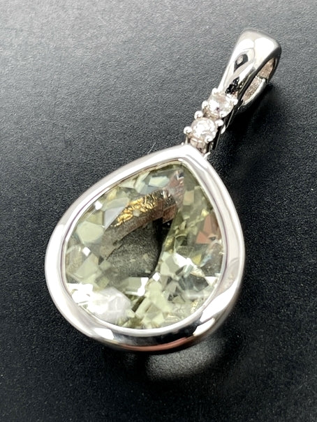 CLIP ANHÄNGER AUS 925/- SILBER RHODINIERT MIT PRASIOLITH & ZIRKON