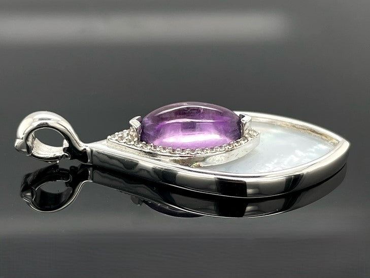CLIP ANHÄNGER AUS 925/- SILBER RHODINIERT MIT AMETHYST, PERLMUTT & ZIRKON