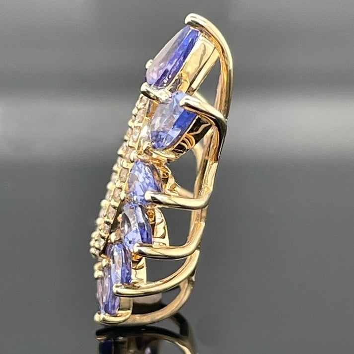 ANHÄNGER AUS 375/- GELBGOLD MIT TANSANIT & ZIRKON ( GES. CA. 3,014 ct.)