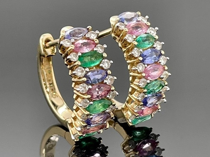 CREOLEN AUS 375/- GELBGOLD MIT MULTI EDELSTEINE (GES. CA.1,81 ct.)