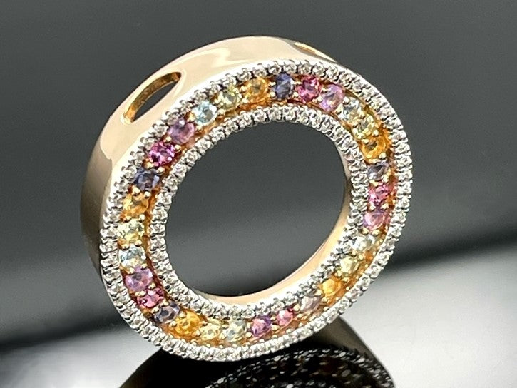 ANHÄNGER AUS 375/- GELBGOLD MIT MULTI EDELSTEINE & BRILLANTEN