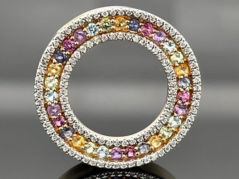 ANHÄNGER AUS 375/- GELBGOLD MIT MULTI EDELSTEINE & BRILLANTEN