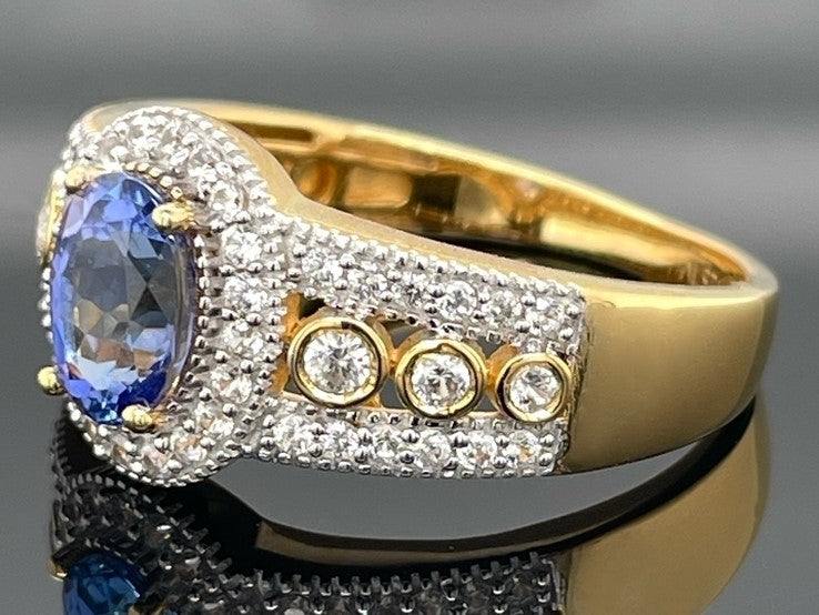 RING AUS 925/- SILBER VERGOLDET MIT TANSANIT & ZIRKON