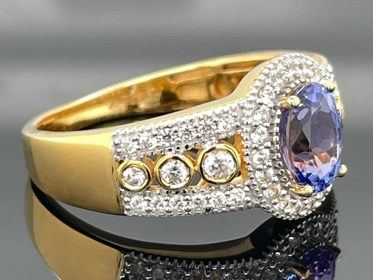 RING AUS 925/- SILBER VERGOLDET MIT TANSANIT & ZIRKON
