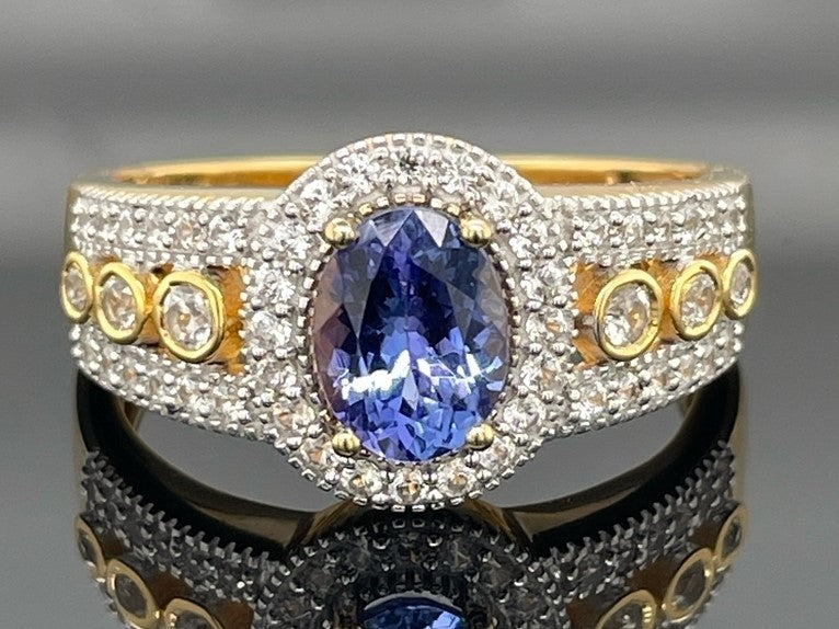 RING AUS 925/- SILBER VERGOLDET MIT TANSANIT & ZIRKON