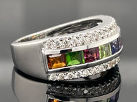 RING AUS 925/- SILBER RHODINIERT MIT MULTI EDELSTEINE (GES. CA.1,60 ct.)