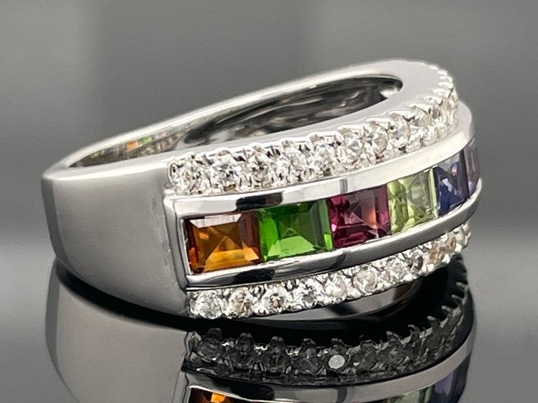 RING AUS 925/- SILBER RHODINIERT MIT MULTI EDELSTEINE (GES. CA.1,60 ct.)