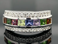 RING AUS 925/- SILBER RHODINIERT MIT MULTI EDELSTEINE (GES. CA.1,60 ct.)