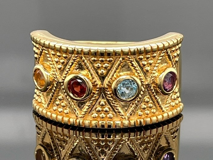RING AUS 925/- SILBER VERGOLDET MIT MULTI EDELSTEINE
