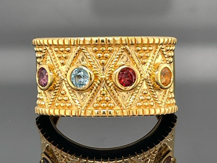 RING AUS 925/- SILBER VERGOLDET MIT MULTI EDELSTEINE
