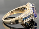 RING  AUS 585/- GELBGOLD MIT TANSANIT AAAA+, SAPHIR & BRILLANTEN