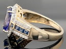 RING  AUS 585/- GELBGOLD MIT TANSANIT AAAA+, SAPHIR & BRILLANTEN