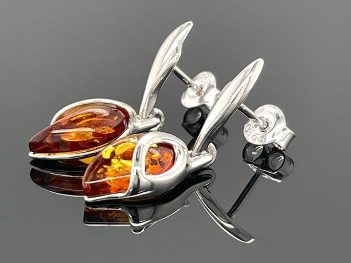 OHRSTECKER AUS 925/- SILBER RHODINIERT MIT BERNSTEIN (GES.CA. 1,80 ct.)