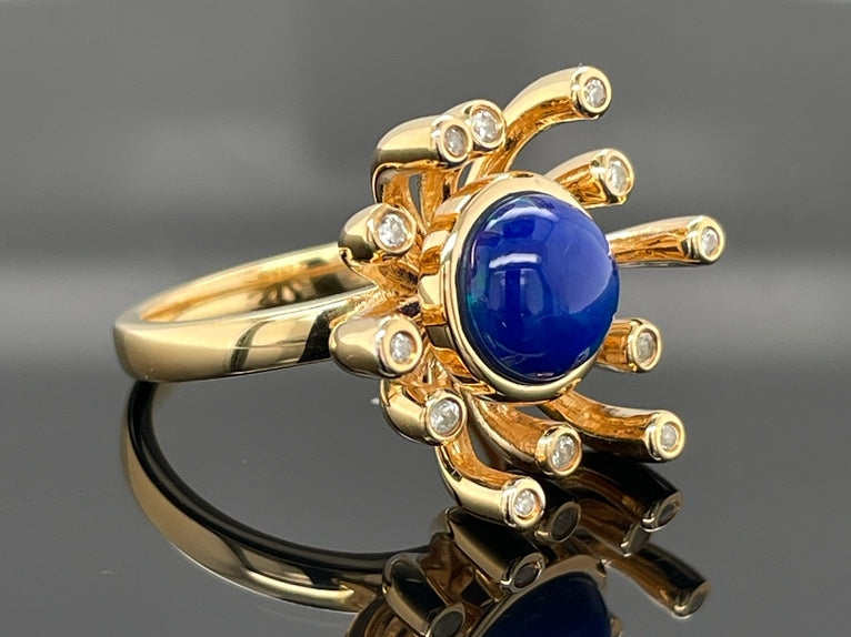 RING AUS 925/- SILBER VERGOLDET MIT KRISTALLOPAL & ZIRKON