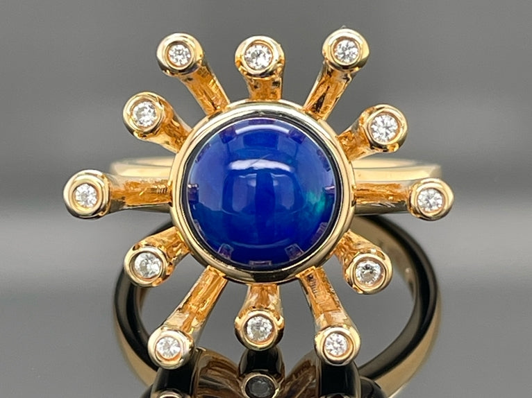 RING AUS 925/- SILBER VERGOLDET MIT KRISTALLOPAL & ZIRKON